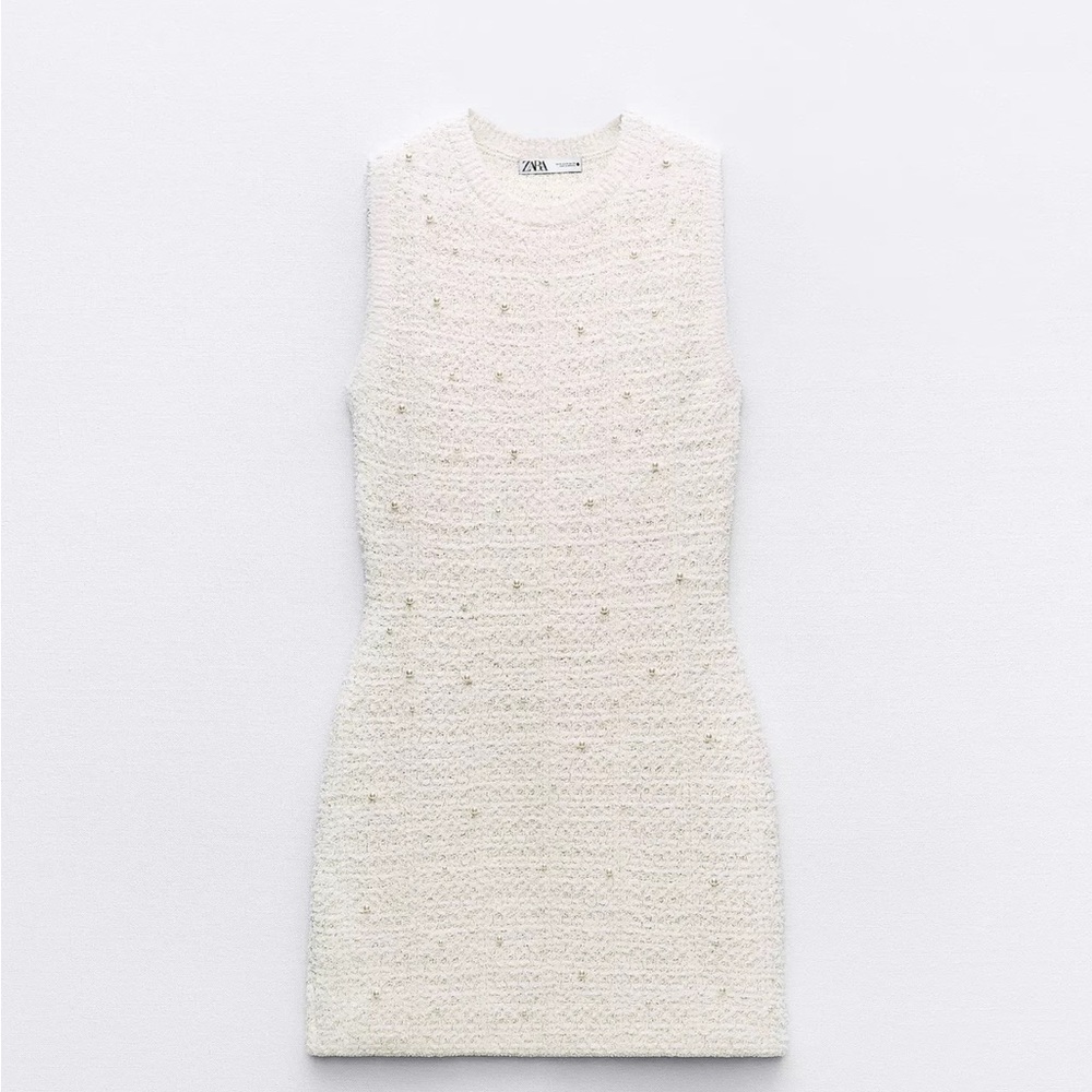 Zara Pearl Trim Knit Mini Dress